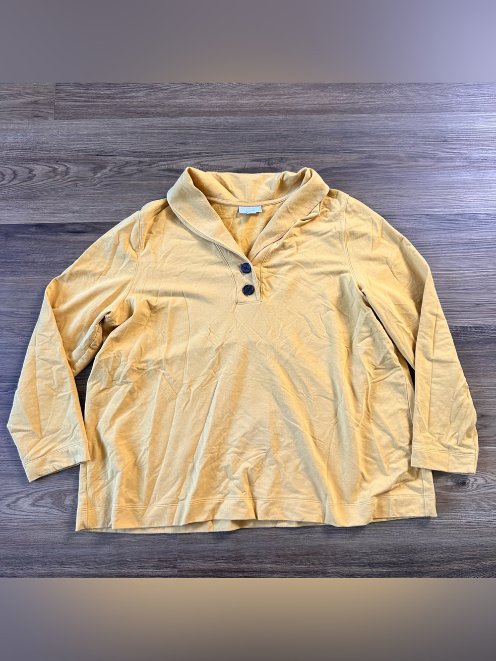 J Jill Harmony Shawl Collar Long Sleeve Shirt Yellow XL Knit Casual Chic Comfy